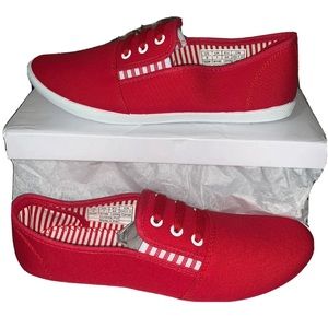 Women's Slip On Shoes Canvas Sneakers Casual Flat Loafers Tennis Shoes Stripes 9